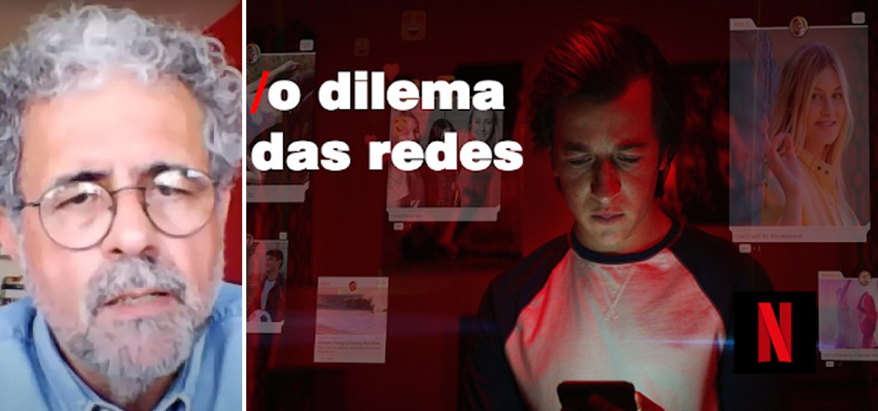 Roberto Moraes e cartaz do filme "O dilema das redes"