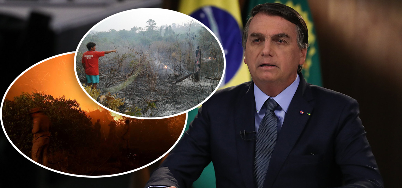 Queimadas e Jair Bolsonaro discursando na ONU