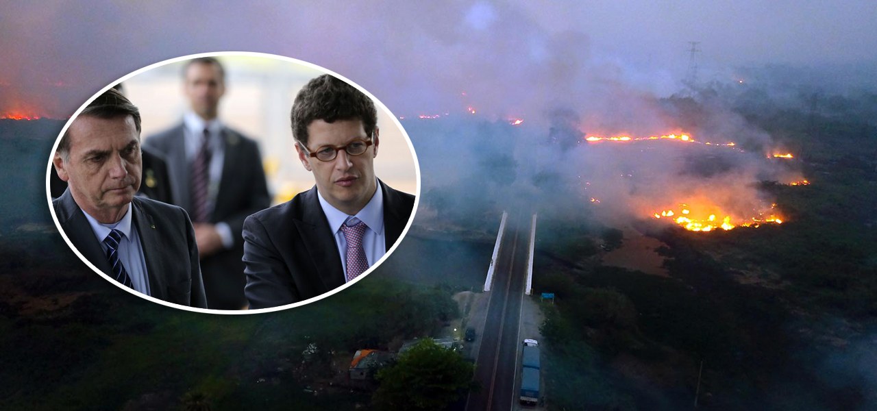 Bolsonaro com Ricardo Salles e incêndios florestais na BR 262 e estrada Parque no Pantanal