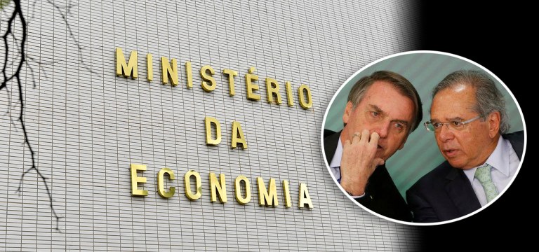 Fachada do Ministro da Economia e Bolsonaro com Paulo Guedes