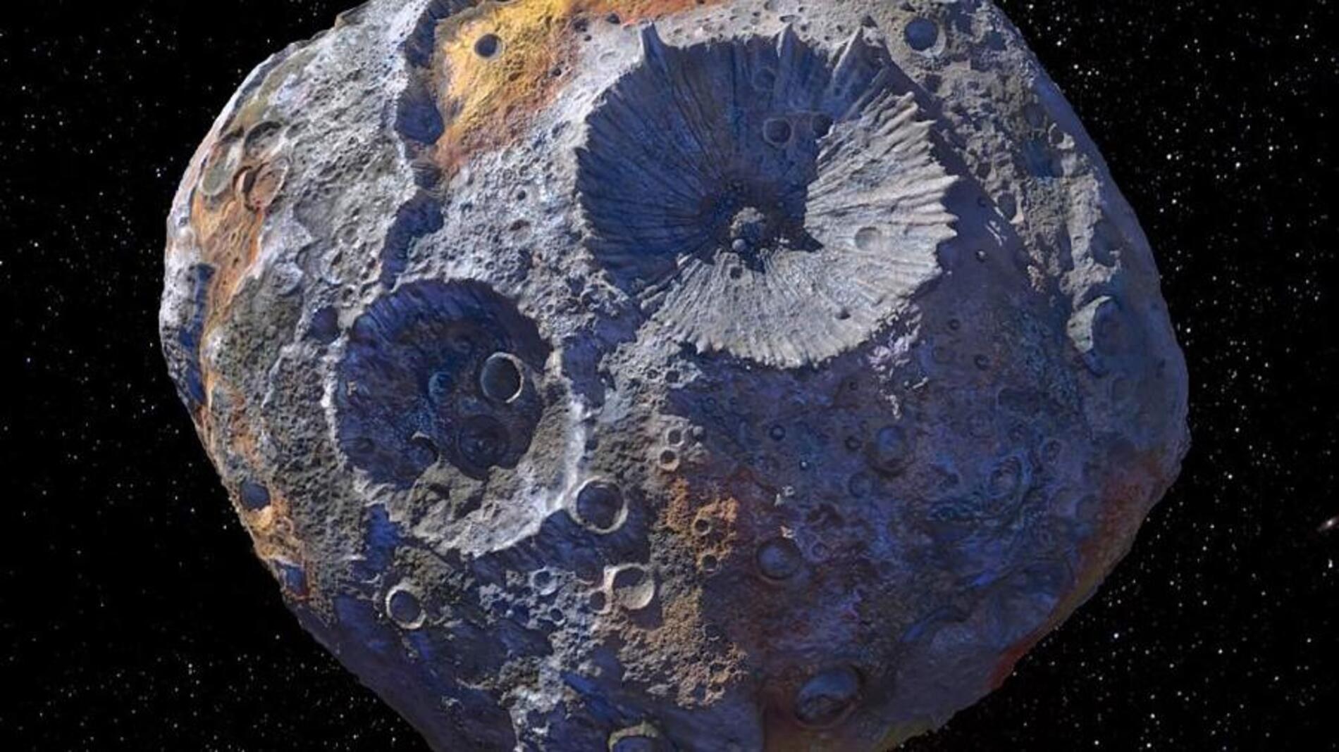 Ilustração do 16 Psyche, asteroide formado inteiramente por ferro e níquel