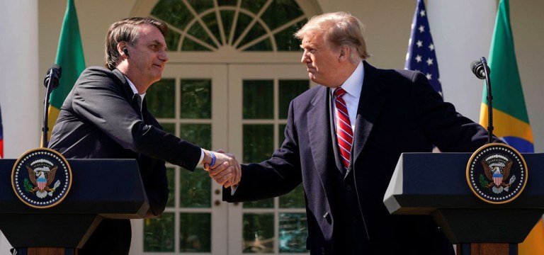 O presidente do Brasil, Jair Bolsonaro, e o presidente dos EUA, Donald Trump, durante uma entrevista coletiva no Rose Garden da Casa Branca, em Washington (EUA)