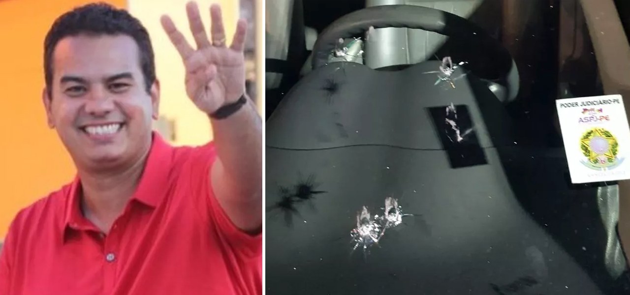 Klaus Lima e carro atingido por disparos