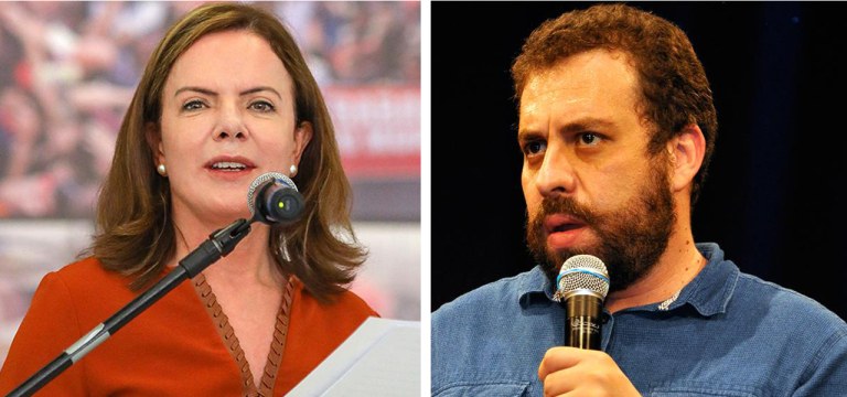 Presidente nacional do PT, Gleisi Hoffmann, e Guilherme Boulos, principal liderança do PSOL no País