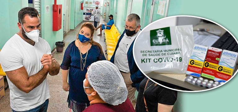 O médico Ricardo Zimerman (de branco), em Manaus e kit Covid