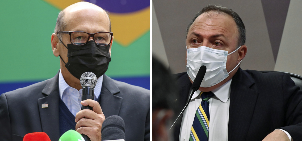 Diretor Instituto Butantan, Dimas Covas, e o ex-ministro da Saúde Eduardo Pazuello