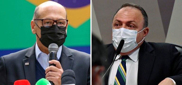 Diretor Instituto Butantan, Dimas Covas, e o ex-ministro da Saúde Eduardo Pazuello