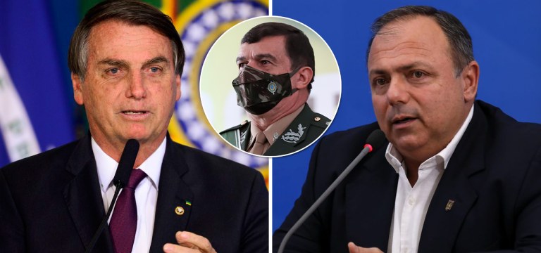Jair Bolsonaro, general Paulo Sérgio comandante do Exército e Eduardo Pazuello