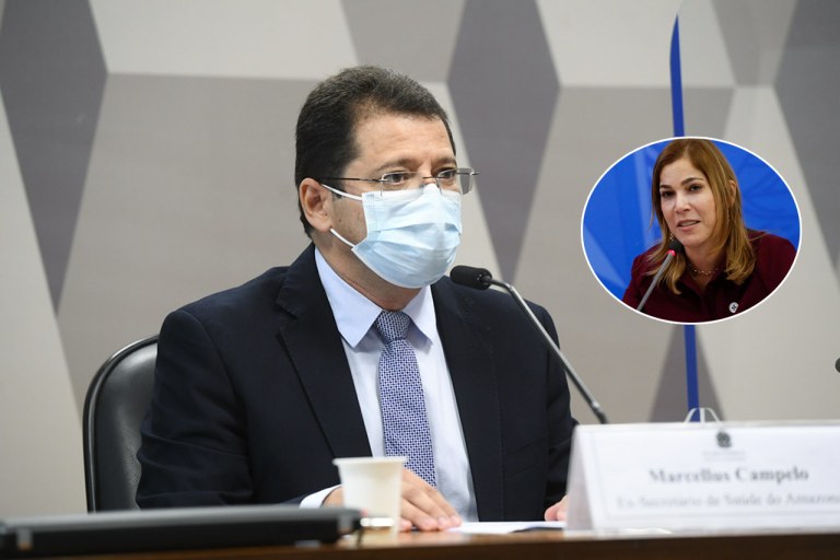Ex-secretário de Saúde do Amazonas Marcellus Campêlo e a secretária Mayra Pinheiro, do Ministério da Saúde