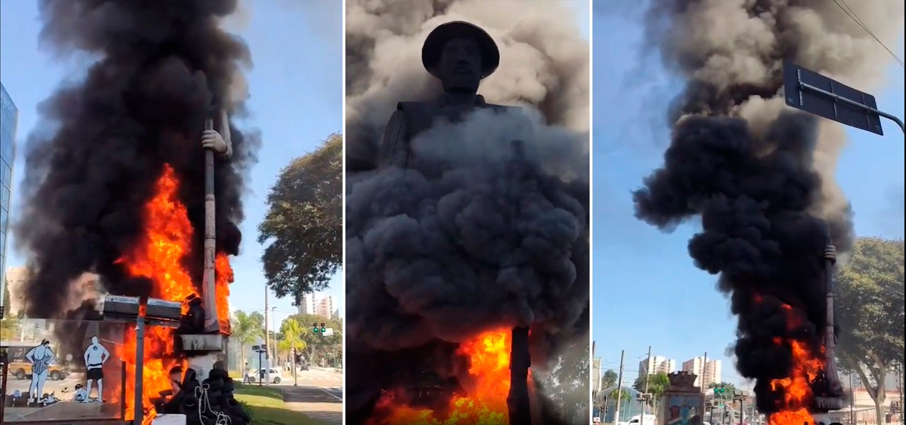 Incêndio na estátua do Borba Gato, em São Paulo