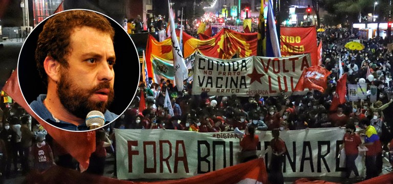 Líder do MTST, Guilherme Boulos, e um ato contra Jair Bolsonaro