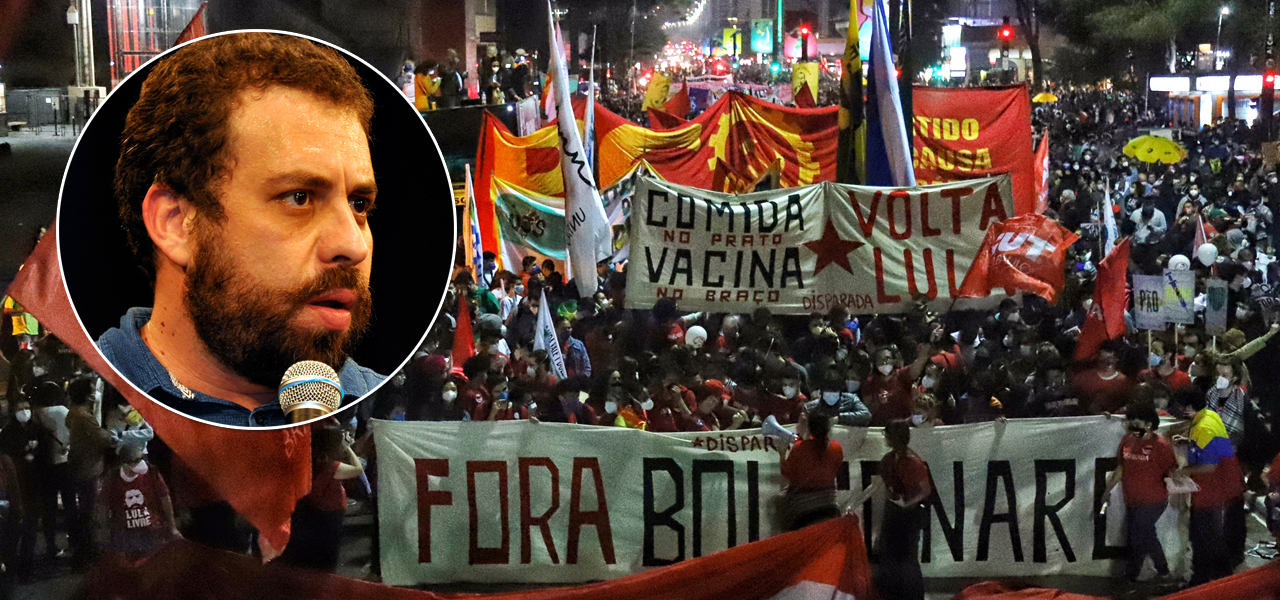 Líder do MTST, Guilherme Boulos, e um ato contra Jair Bolsonaro