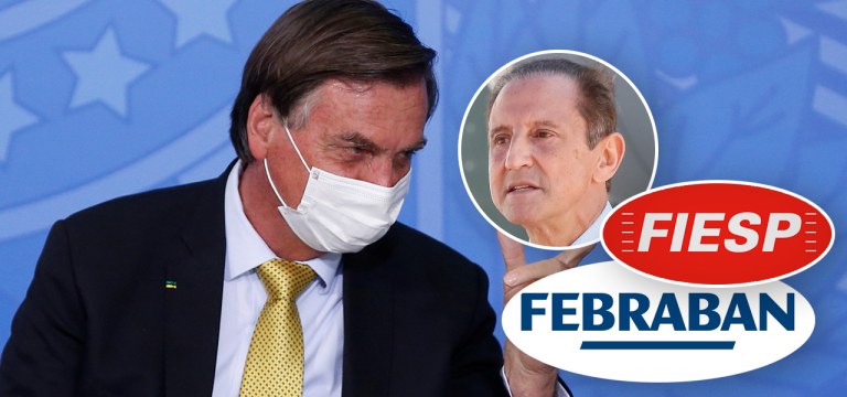 Jair Bolsonaro e Paulo Skaf no detalhe