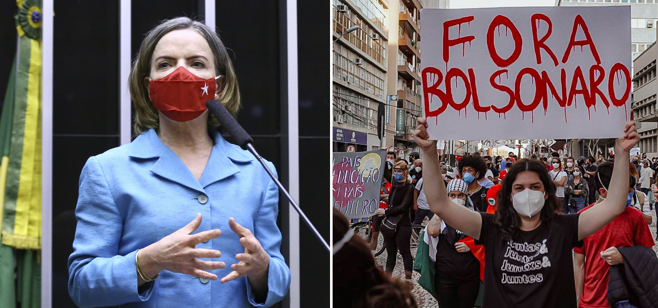 Presidente nacional do PT, deputada Gleisi Hoffmann, e um ato pelo Fora Bolsonaro