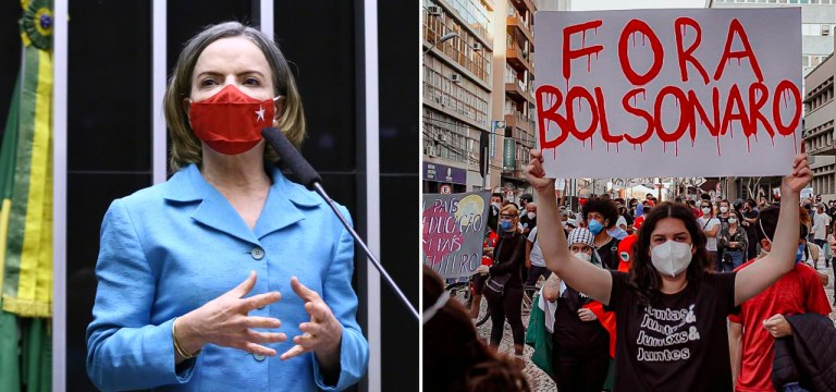 Presidente nacional do PT, deputada Gleisi Hoffmann, e um ato pelo Fora Bolsonaro