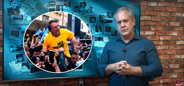 Bolsonaro levando facada e Joaquim de Carvalho