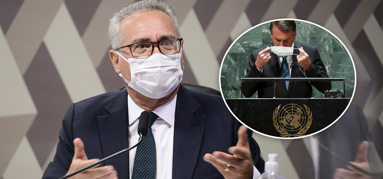 Renan Calheiros e Bolsonaro discursando na ONU