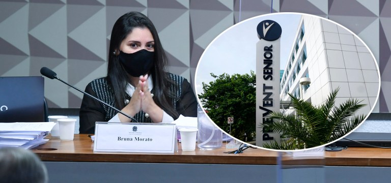 Bruna Morato e fachada da Prevent Senior