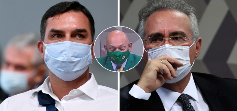 Senador Flávio Bolsonaro, o empresário Luciano Hang e o senador Renan Calheiros