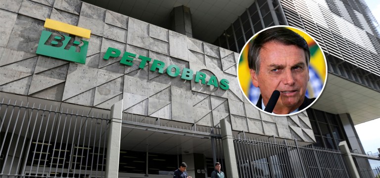 Fachada da Petrobras e Bolsonaro