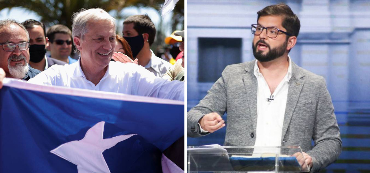 Candidatos José Antonio Kast, do Partido Republicano, e Gabriel Boric, da Convergência Social, de esquerda