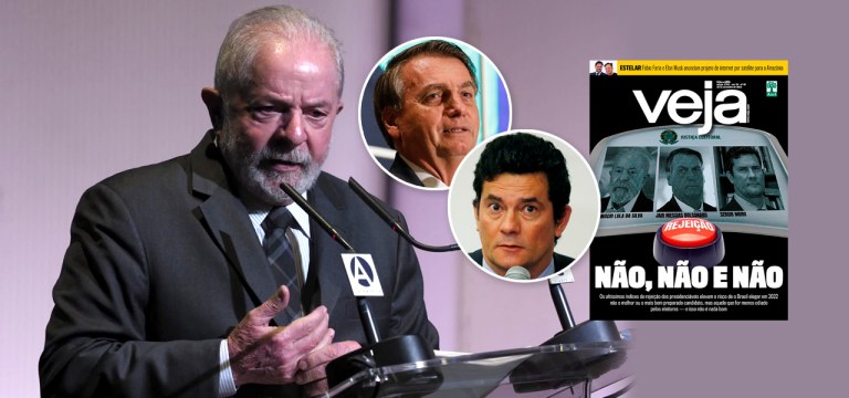 Ex-presidente Luiz Inácio Lula da Silva, Jair Bolsonaro, Sergio Moro e a capa de Veja