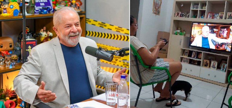Lula e senhora assistindo o programa Podpah