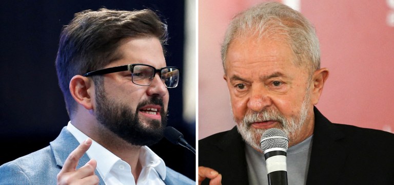 Presidente eleito do Chile, Gabriel Boric, e o ex-presidente Luiz Inácio Lula da Silva
