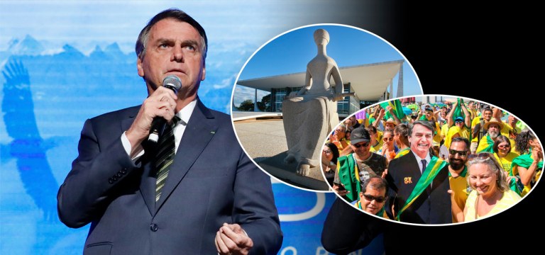 Jair Bolsonaro, fachada do STF e manifestação a favor de Bolsonaro