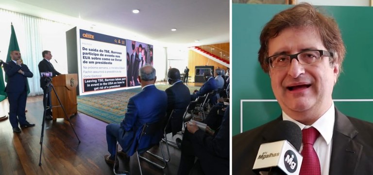 Reunião de Jair Bolsonaro com embaixadores (à esq.) e o vice-procurador-geral Eleitoral, Paulo Gonet Branco (à dir.)