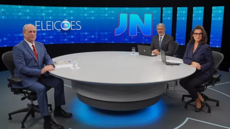 Ciro Gomes, William Bonner e Renata Vasconcellos