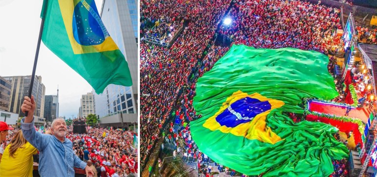 Lula com a bandeira do Brasil