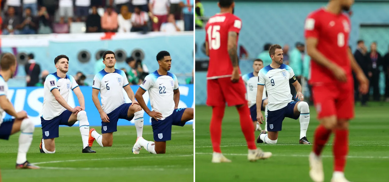 Jogadores da Inglaterra ajoelham em protesto contra homofobia