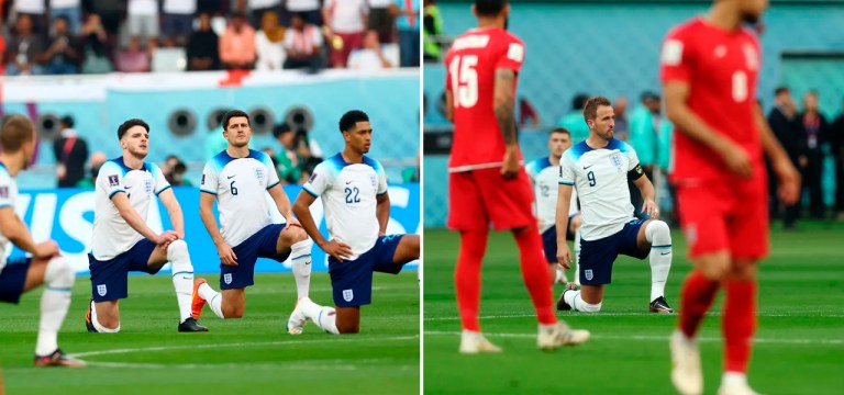 Jogadores da Inglaterra ajoelham em protesto contra homofobia
