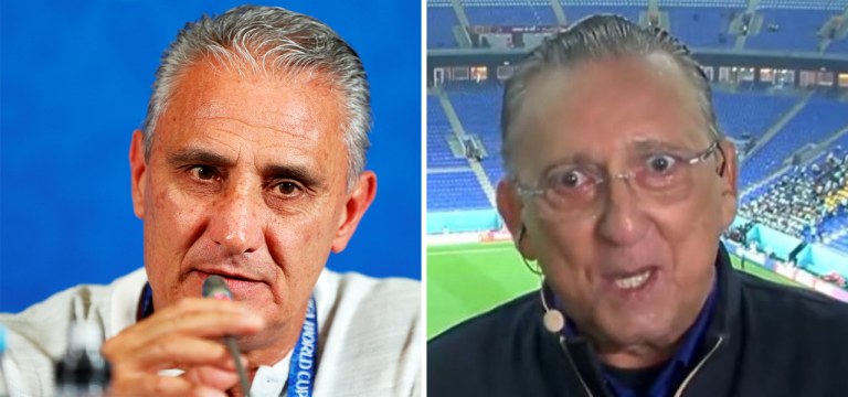 Tite (à esq.) e Galvão Bueno