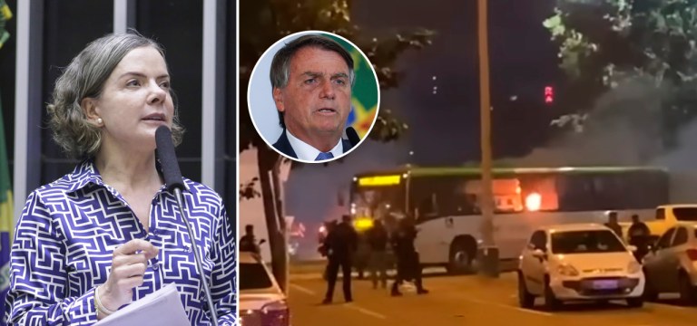 Gleisi Hoffmann, Bolsonaro e ato de vandalismo feito por bolsonaristas em Brasília