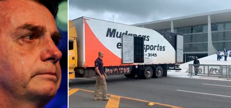 Bolsonaro e caminhão de mudança no Palácio do Planalto
