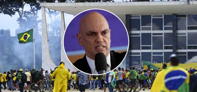 Alexandre de Moraes e terroristas bolsonaristas em Brasília - 08.01.2023