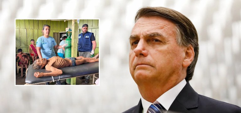 Indígena yanomami e Jair Bolsonaro