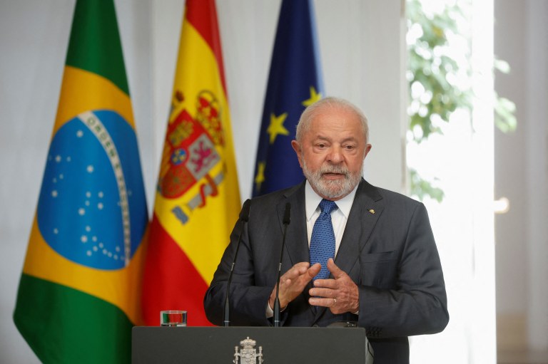 Presidente Luiz Inácio Lula da Silva durante entrevista coletiva no Palácio Moncloa, em Madri