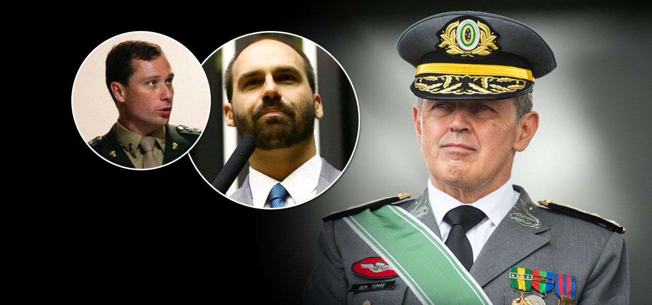 Comandante do Exército, general Tomás Paiva, deputado Eduardo Bolsonaro e Mauro Cid