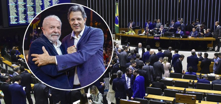 Presidente Lula, ministro Fernando Haddad e plenário da Câmara