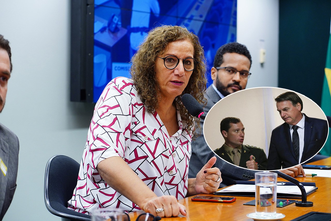 Jandira Feghali, Mauro Cid (farda de militar no círculo) e Jair Bolsonaro