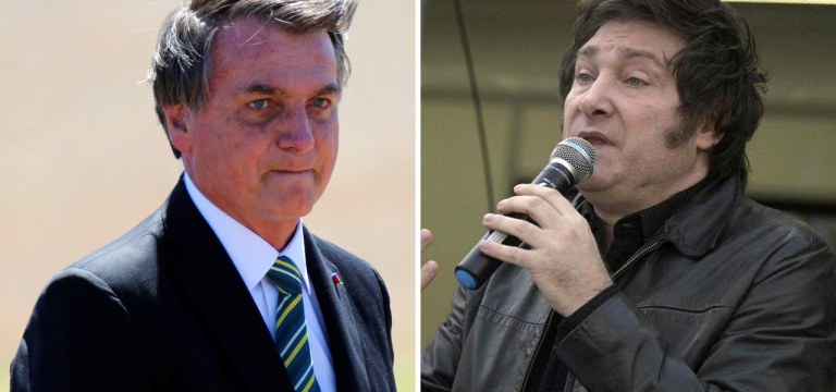 Jair Bolsonaro (à esq.) e Javier Milei