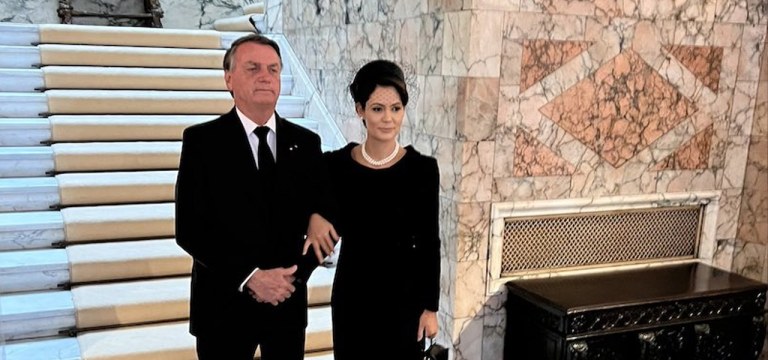 Jair Bolsonaro e Michelle Bolsonaro durante o funeral da Rainha Elizabeth II, em Londres - Setembro de 2022