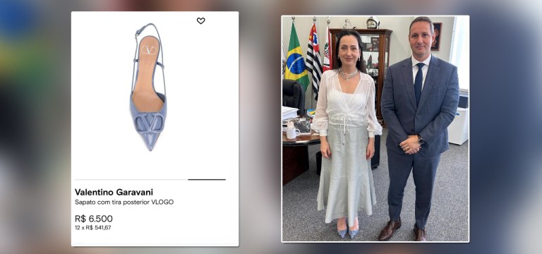 Rosângela Moro com seus sapatos de R$ 6,5 mil e o capitão Derrite