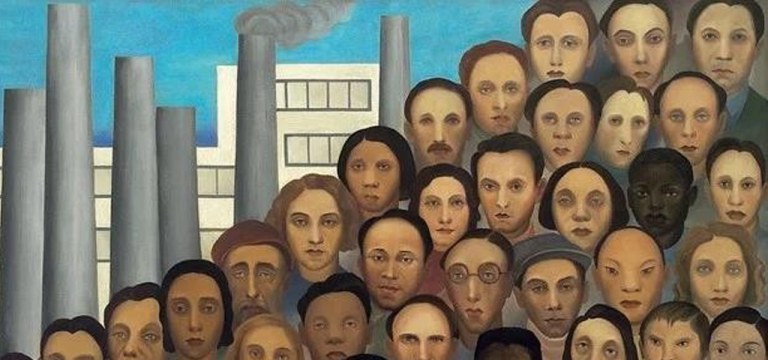 Detalhe da tela “Operários”, pintada em 1933, de autoria de Tarsila do Amaral