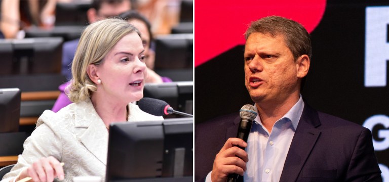 Gleisi Hoffmann e Tarcísio de Freitas