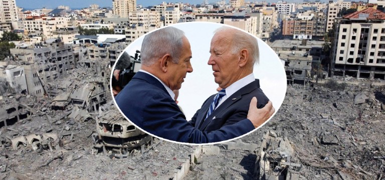Gaza bombardeada, Benjamin Netanyahu e Joe Biden