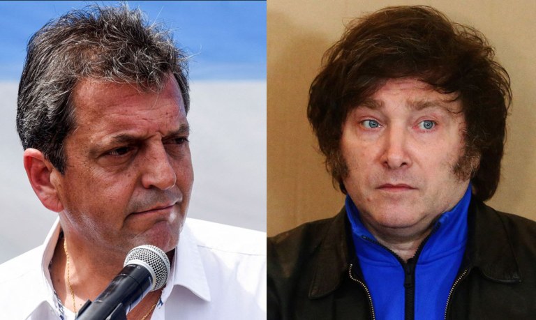 Sergio Massa (à esq.) e Javier Milei